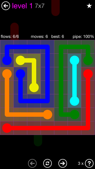 Solution and Answer to the Puzzle for Flow 7mania Pack Set 7x7 Level 1