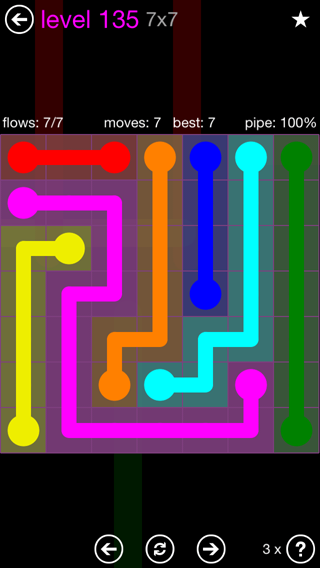 Solution and Answer to the Puzzle for Flow 7mania Pack Set 7x7 Level 135
