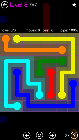 Solution and Answer to the Puzzle for Flow 7mania Pack Set 7x7 Level 8