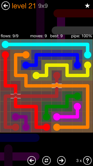 Solution and Answer to the Puzzle for Flow Bridges Pack Set 9x9 Level 21