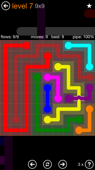 Solution and Answer to the Puzzle for Flow Bridges Pack Set 9x9 Level 7